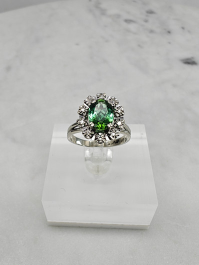 Vintage tourmaline 14ct white gold ring with diamonds / Tillander 1970 unique