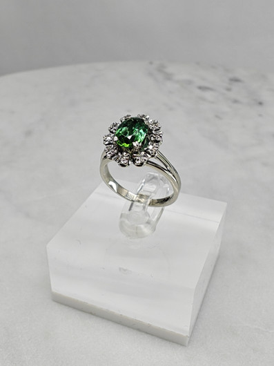 Vintage tourmaline 14ct white gold ring with diamonds / Tillander 1970 unique