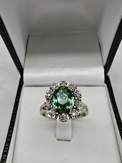 Vintage tourmaline 14ct white gold ring with diamonds / Tillander 1970 unique