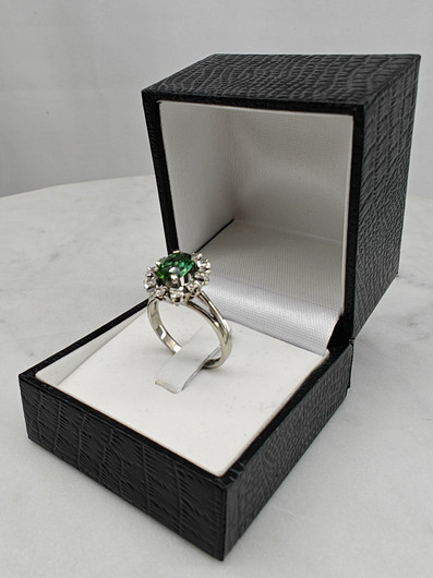 Vintage tourmaline 14ct white gold ring with diamonds / Tillander 1970 unique