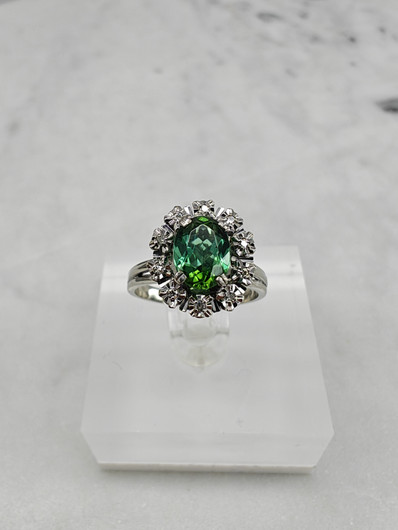 Vintage tourmaline 14ct white gold ring with diamonds / Tillander 1970 unique