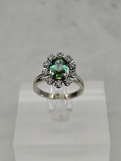 Vintage tourmaline 14ct white gold ring with diamonds / Tillander 1970 unique