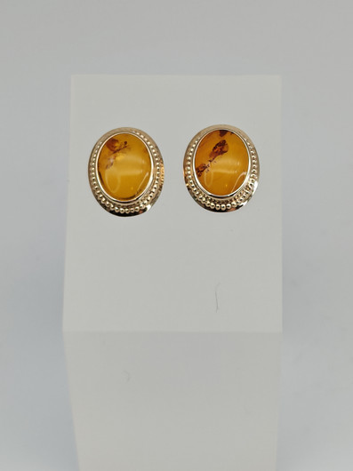 Vintage gold set of ring and earrings with Baltic amber