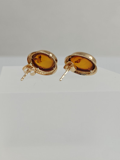 Vintage gold set of ring and earrings with Baltic amber