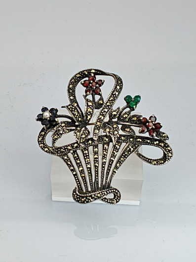 Vintage silver brooch with stones