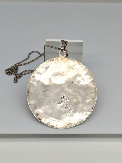 Vintage big silver pendant with chain