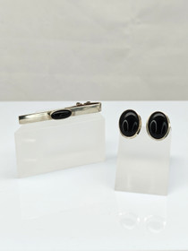 Vintage silver tie pin and cufflinks set with jadeite