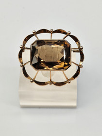 Vintage kultainen savukvartsi rintakoru