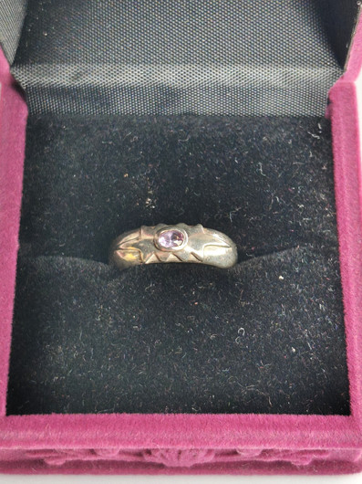 Vintage kotimainen hopeasormus ametisti jalokivellä (koko:16mm 50 EU)