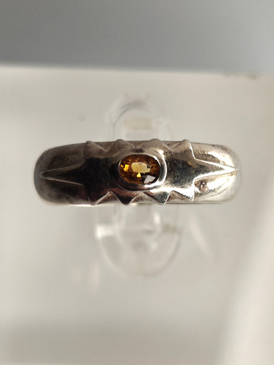 Vintage kotimainen hopeasormus citriini jalokivellä (koko:16,5mm 52 EU)