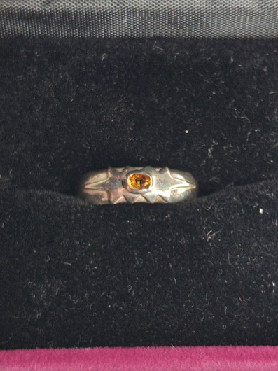Vintage kotimainen hopeasormus citriini jalokivellä (koko:17,5mm 55 EU)