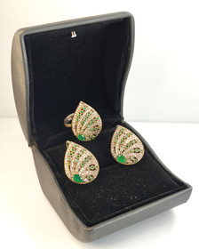 Vintage smaragdi setti sormus ja korvakorut 