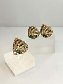 Vintage smaragdi setti sormus ja korvakorut 