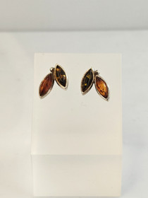 Vintage hopeiset  meripihka korvakorut 