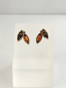 Vintage hopeiset  meripihka korvakorut 