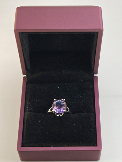 individual adjustable silver ring with real Amethyst
