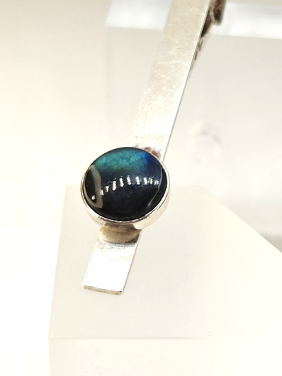 Vintage hopeinen solmio / kravatti pidin labradoriitillä