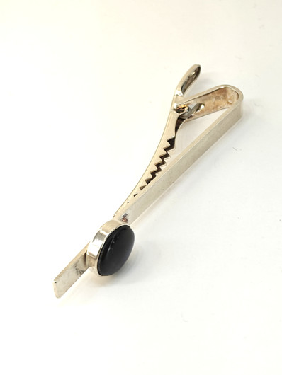 Vintage hopeinen solmio / kravatti pidin labradoriitillä