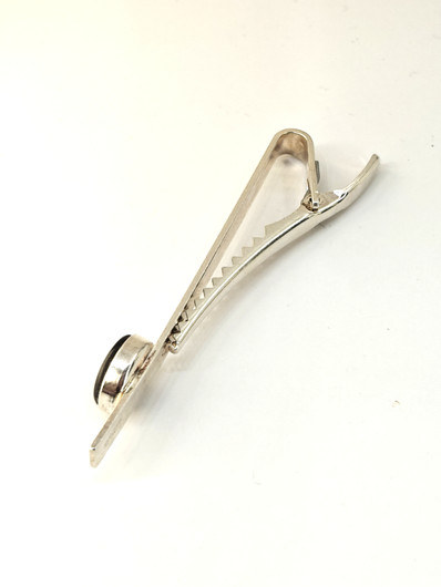 Vintage hopeinen solmio / kravatti pidin labradoriitillä