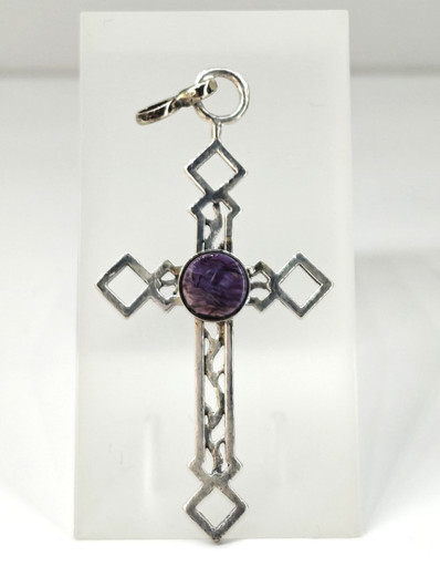 Vintage hopeinen ametisti riipus