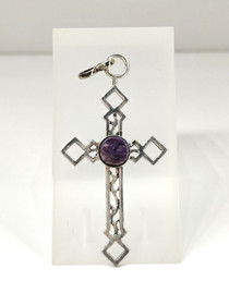 Vintage hopeinen ametisti riipus