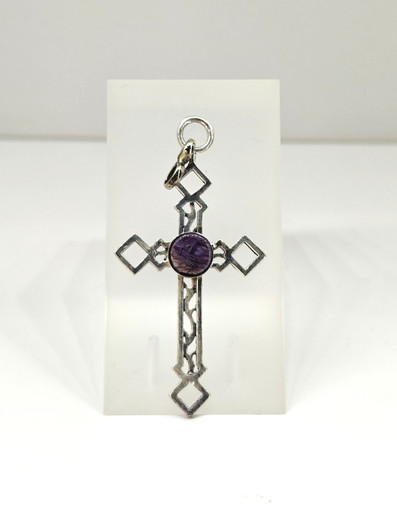 Vintage hopeinen ametisti riipus