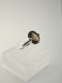 individual adjustable silver ring with smokey Quartz