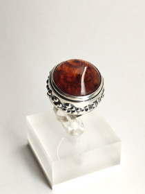 Vintage hopeinen Itä-meren meripihka sormus