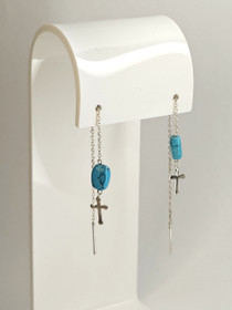 Vintage hopeiset turkoosi korvakorut