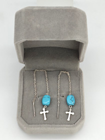 Vintage hopeiset turkoosi korvakorut