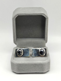 Vintage hopeiset kalvosinnapit onyx