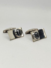 Vintage hopeiset kalvosinnapit onyx