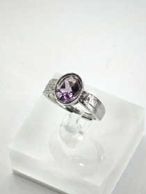 individual adjustable silver ring with real Amethyst and decorative stones
