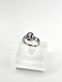individual adjustable silver ring with real Amethyst and decorative stones