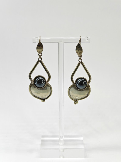 Vintage hopeisiet korvakorut hematiitillä