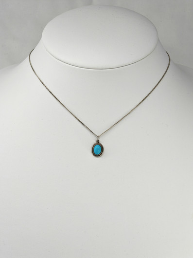 Vintage hopeinen turkoosi riipus ketjulla