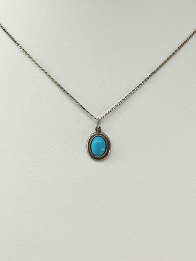 Vintage hopeinen turkoosi riipus ketjulla