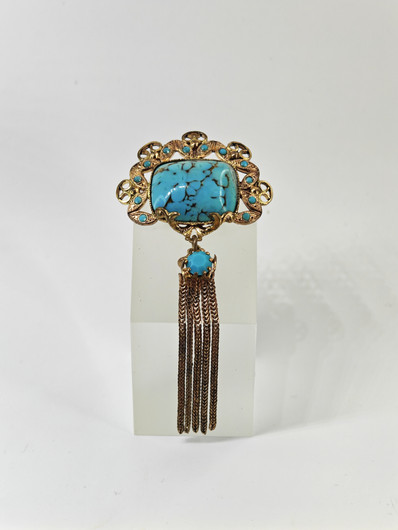 Vintage kullattu turkoosi rintakoru