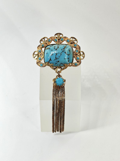 Vintage kullattu turkoosi rintakoru