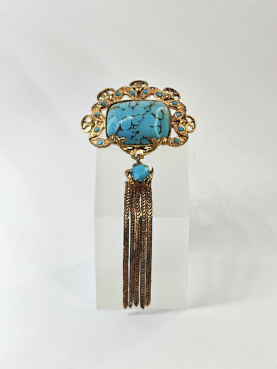 Vintage kullattu turkoosi rintakoru