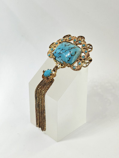 Vintage kullattu turkoosi rintakoru