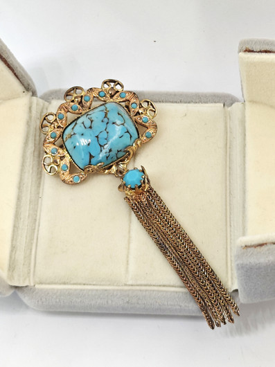 Vintage kullattu turkoosi rintakoru