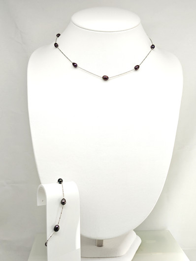 Vintage kolmen setti hopeinen luonnonhelmi rannekoru ja kaulakoru