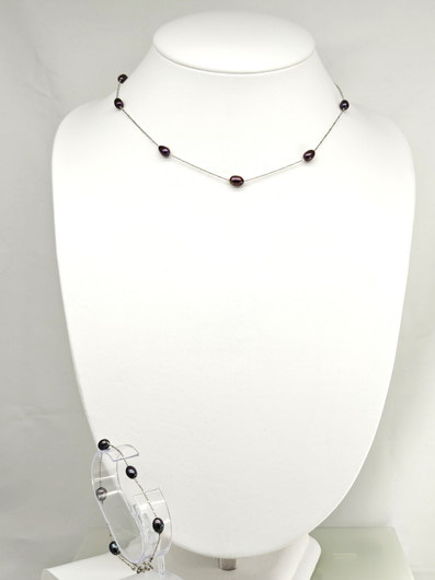 Vintage kolmen setti hopeinen luonnonhelmi rannekoru ja kaulakoru