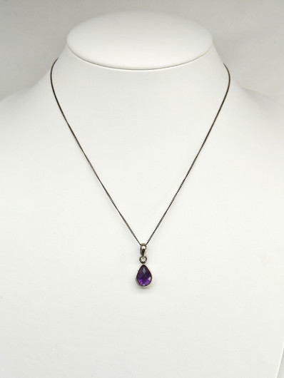 Vintage hopeinen ametisti riipus ketjulla