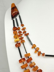 Vintage silver Baltic amber double brooch