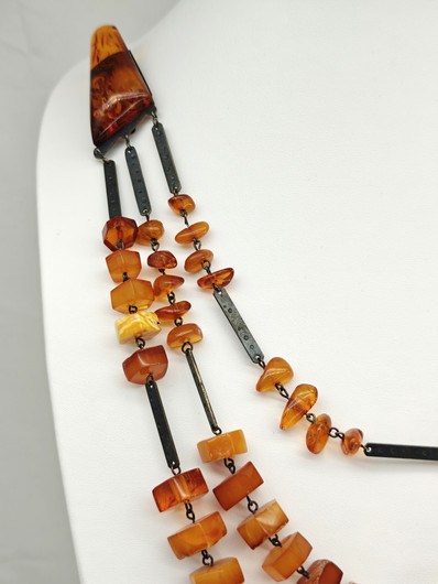 Vintage hopeinen Itä-meren meripihka rintakoru/kauluskoru