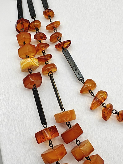 Vintage hopeinen Itä-meren meripihka rintakoru/kauluskoru