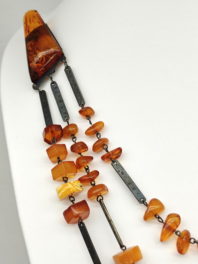 Vintage hopeinen Itä-meren meripihka rintakoru/kauluskoru