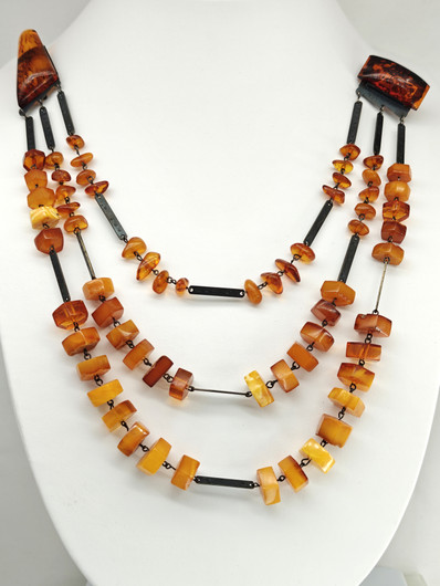 Vintage hopeinen Itä-meren meripihka rintakoru/kauluskoru